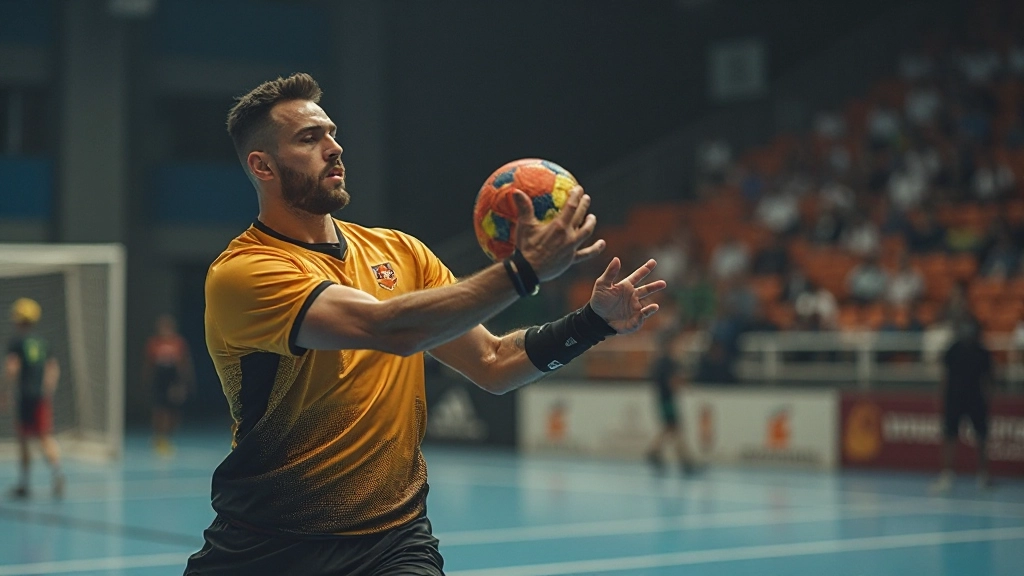 لاعب كرة يد يؤدي تقنية رمي متقدمة