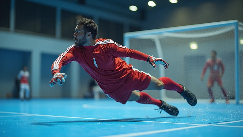 حارس مرمى يتدرب على تقنيات الانقاذ المتقدمة في جلسة تدريبية متخصصة